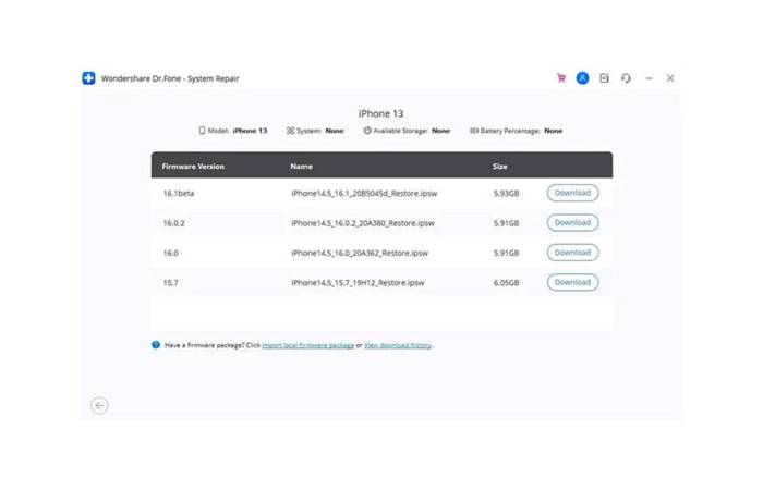 selecting the ios firmware type